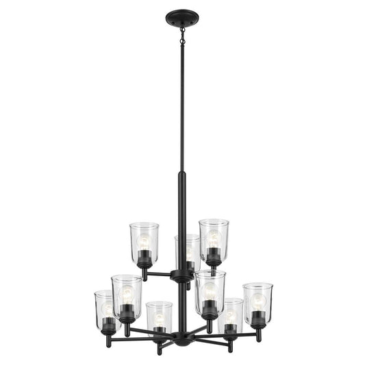 KICHLER 43672BKCLR Shailene 26.5" 9-Light 2-Tier Chandelier with Clear Glass in Black