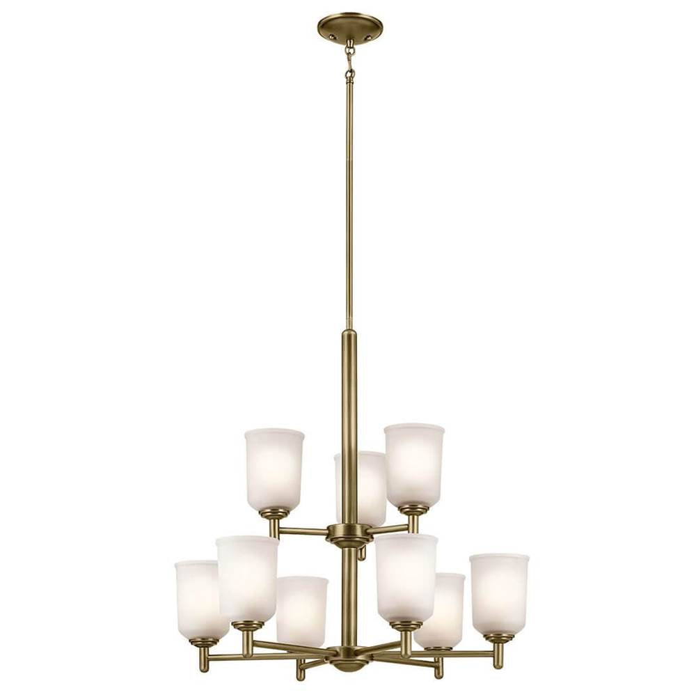 KICHLER 43672NBR Shailene 26.5" 9-Light Chandelier with Clear Satin Etched Glass in Natural Brass
