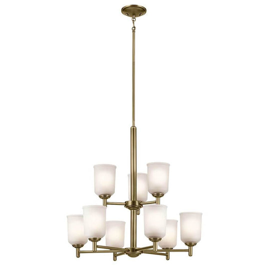 KICHLER 43672NBR Shailene 26.5" 9-Light Chandelier with Clear Satin Etched Glass in Natural Brass