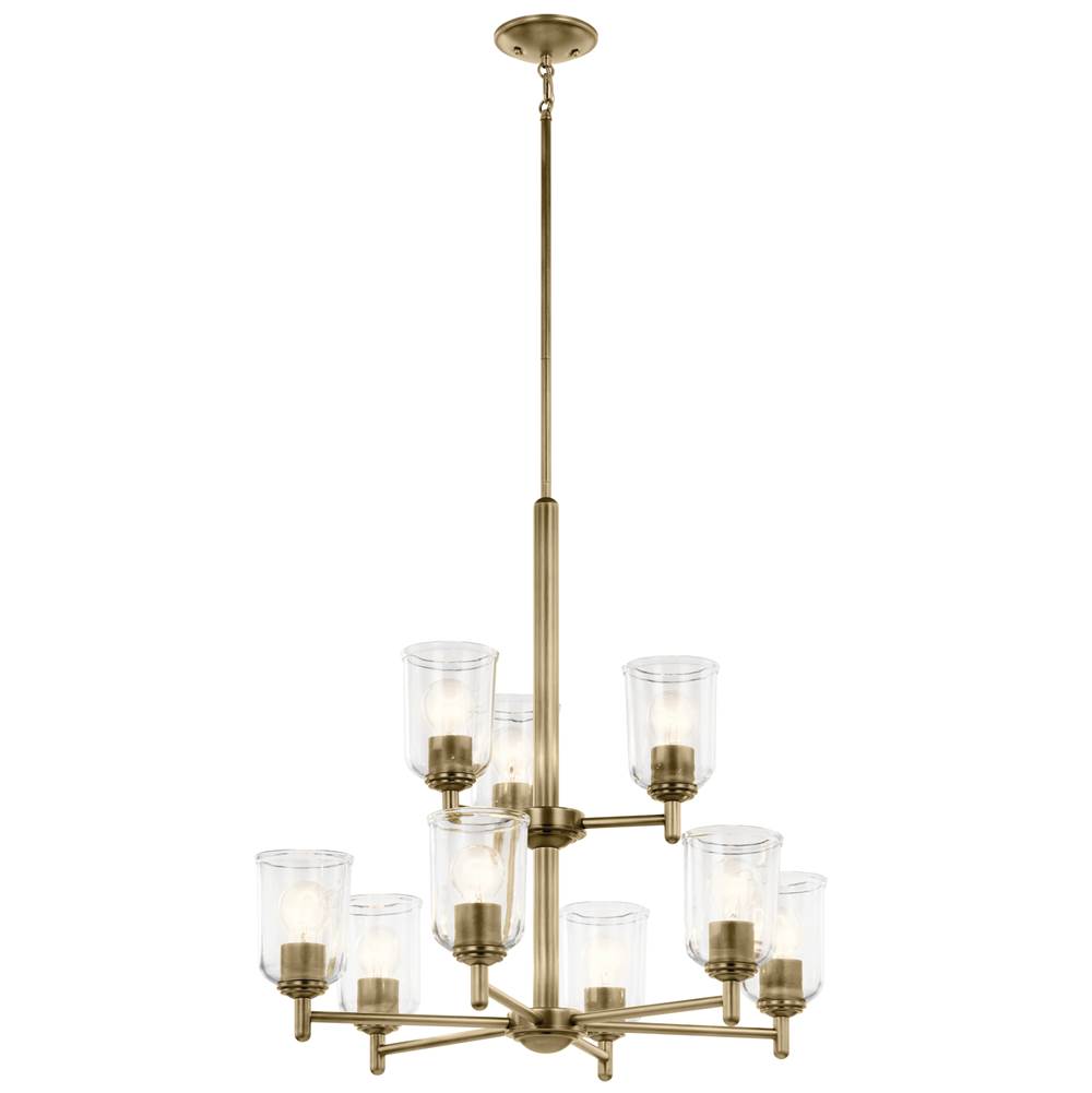 KICHLER 43672NBRCLR Shailene 26.5" 9-Light 2-Tier Chandelier with Clear Glass in Natural Brass