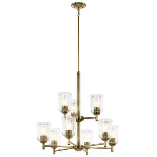KICHLER 43672NBRCLR Shailene 26.5" 9-Light 2-Tier Chandelier with Clear Glass in Natural Brass