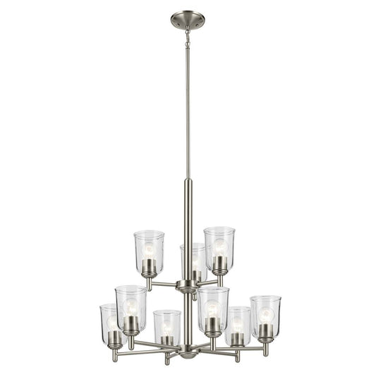 KICHLER 43672NICLR Shailene 26.5" 9-Light 2-Tier Chandelier with Clear Glass in Brushed Nickel