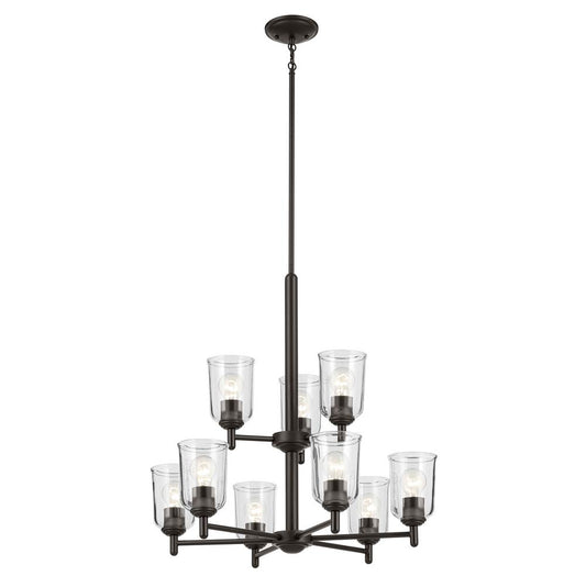 KICHLER 43672OZCLR Shailene 26.5" 9-Light 2-Tier Chandelier with Clear Glass in Olde Bronze