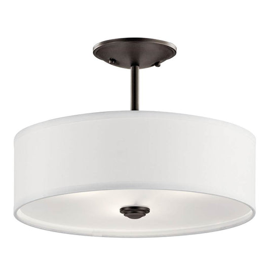 KICHLER 43675OZ Shailene 14" 3 Light Round Semi Flush with Satin Etched White Diffuser and White Microfiber Shade in Olde Bronze