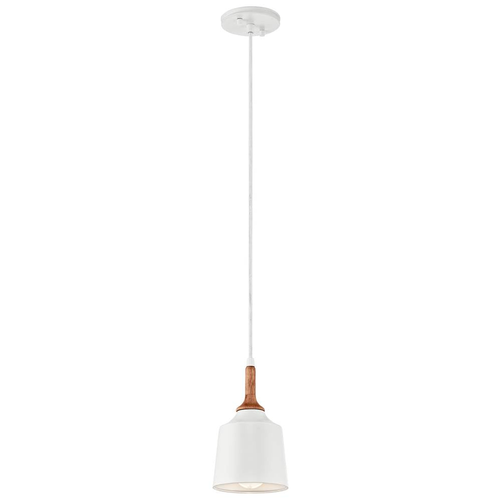 KICHLER 43682WH Danika 9.25" 1 Light Mini Pendant with White finish and Wood Accents