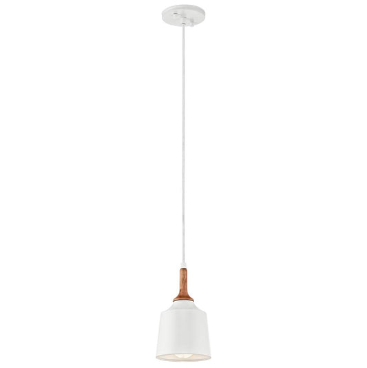 KICHLER 43682WH Danika 9.25" 1 Light Mini Pendant with White finish and Wood Accents