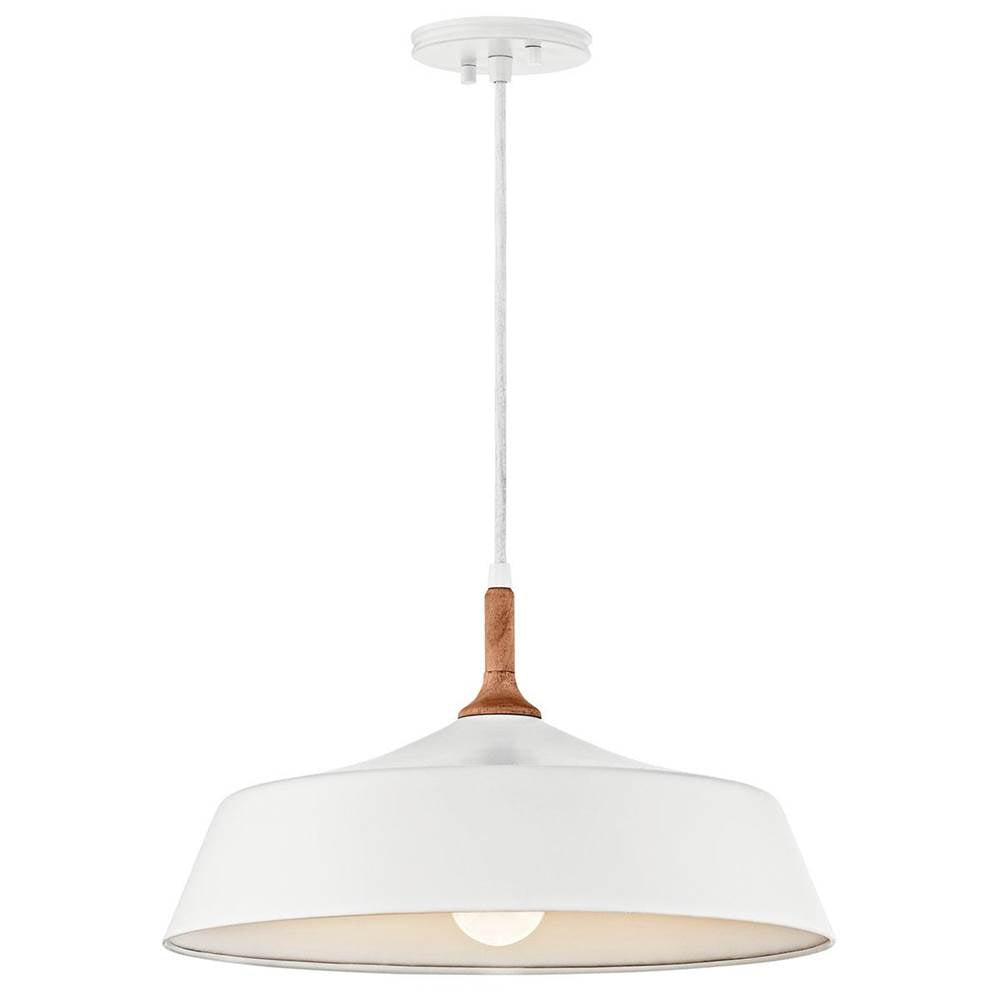 KICHLER 43683WH Danika 9.25" 1 Light Pendant with White finish and Wood Accents