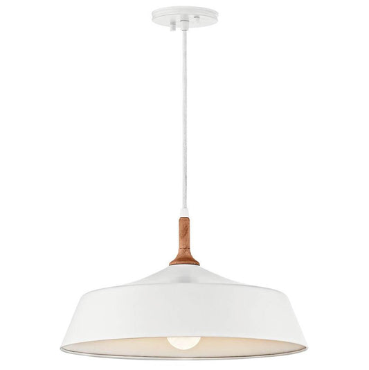 KICHLER 43683WH Danika 9.25" 1 Light Pendant with White finish and Wood Accents