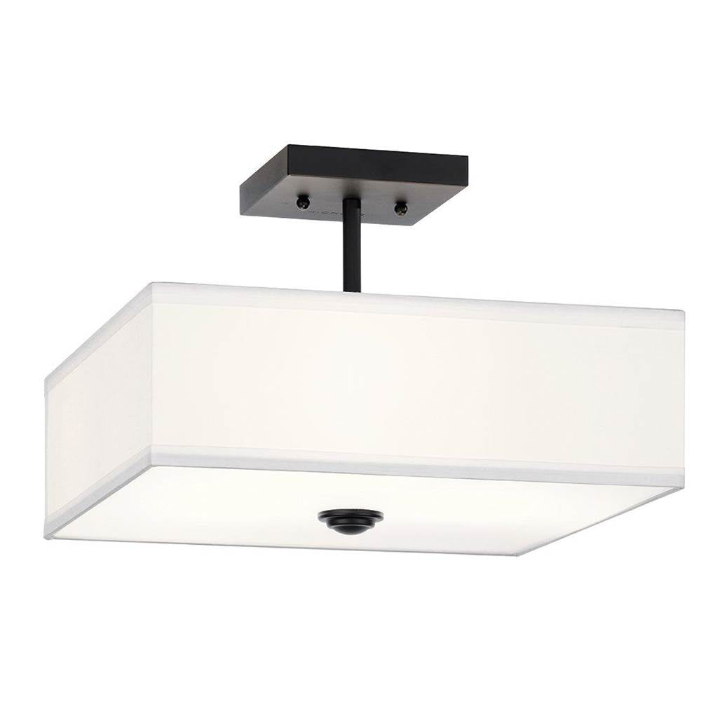 KICHLER 43691BK Shailene 14" 3 Light Square Semi Flush with Satin Etched White Diffuser and White Microfiber Shade in Brushed Nickel
