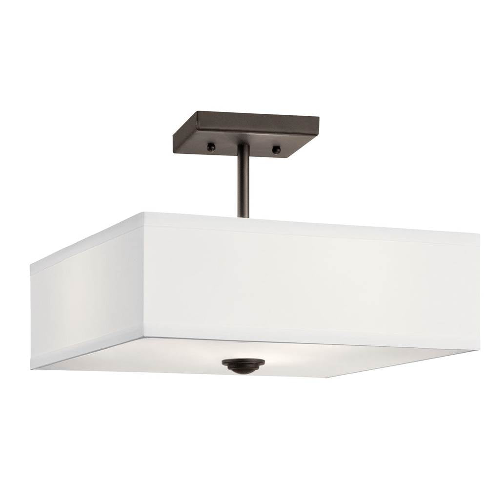 KICHLER 43691OZ Shailene 14" 3 Light Square Semi Flush with Satin Etched White Diffuser and White Microfiber Shade in Olde Bronze