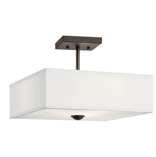KICHLER 43691OZ Shailene 14" 3 Light Square Semi Flush with Satin Etched White Diffuser and White Microfiber Shade in Olde Bronze