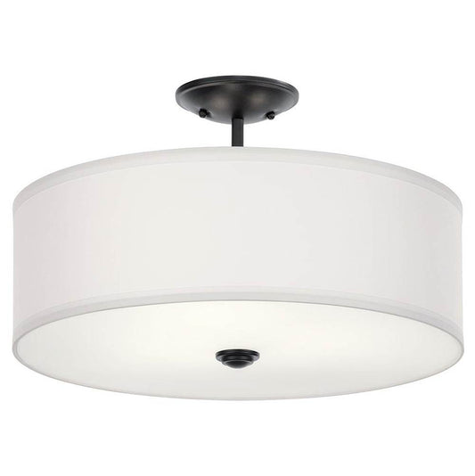 KICHLER 43692BK Shailene 18" 3 Light Round Semi Flush with Satin Etched White Diffuser and White Microfiber Shade in Brushed Nickel