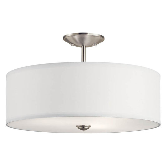 KICHLER 43692NI Shailene 18" 3 Light Round Semi Flush with Satin Etched White Diffuser and White Microfiber Shade in Brushed Nickel