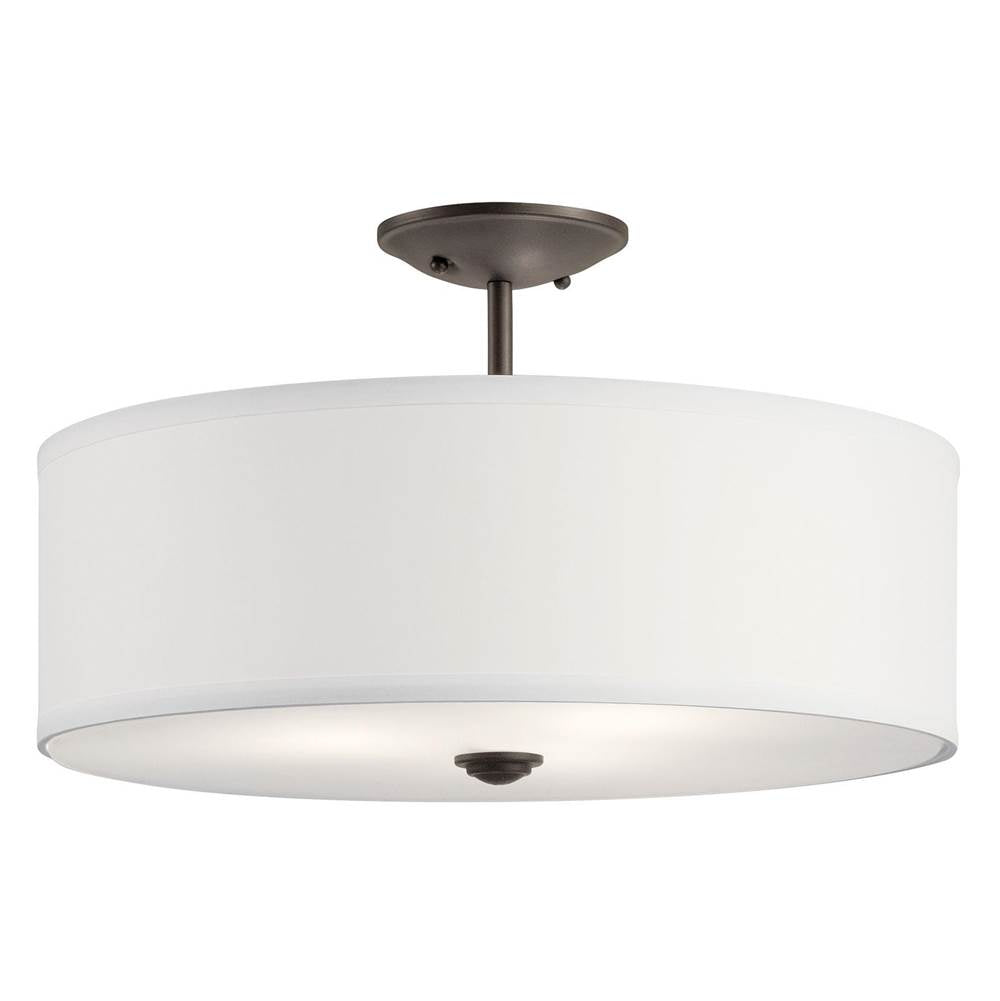 KICHLER 43692OZ Shailene 18" 3 Light Round Semi Flush with Satin Etched White Diffuser and White Microfiber Shade in Olde Bronze