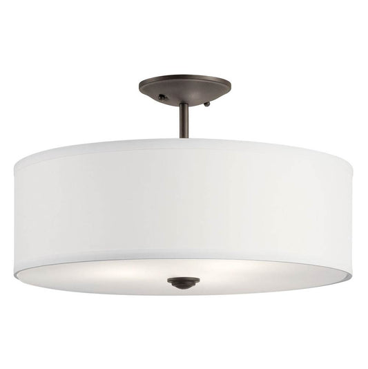 KICHLER 43692OZ Shailene 18" 3 Light Round Semi Flush with Satin Etched White Diffuser and White Microfiber Shade in Olde Bronze