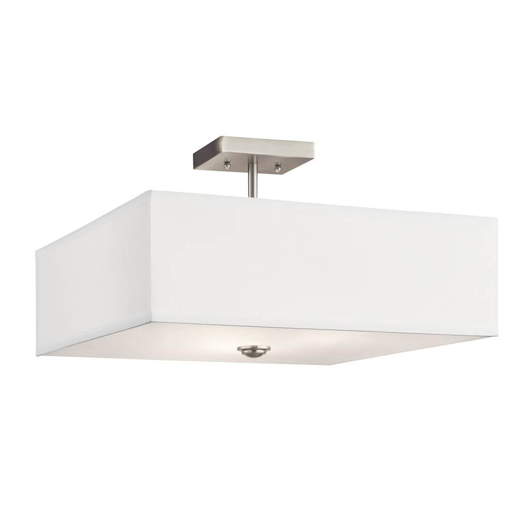 KICHLER 43693NI Shailene 18" 3 Light Square Semi Flush with Satin Etched White Diffuser and White Microfiber Shade in Brushed Nickel