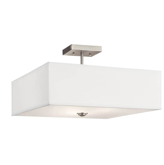 KICHLER 43693NI Shailene 18" 3 Light Square Semi Flush with Satin Etched White Diffuser and White Microfiber Shade in Brushed Nickel