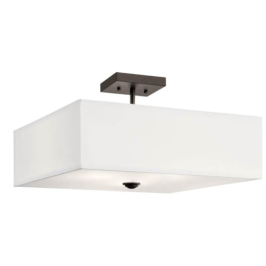 KICHLER 43693OZ Shailene 18" 3 Light Square Semi Flush with Satin Etched White Diffuser and White Microfiber Shade in Olde Bronze