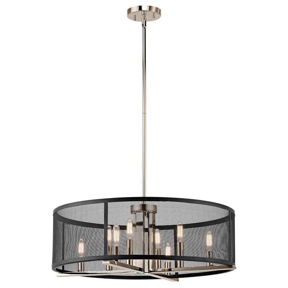 KICHLER 43715PN Titus 9.75" 8 Light Chandelier with Black Mesh Shade in Polished Nickel