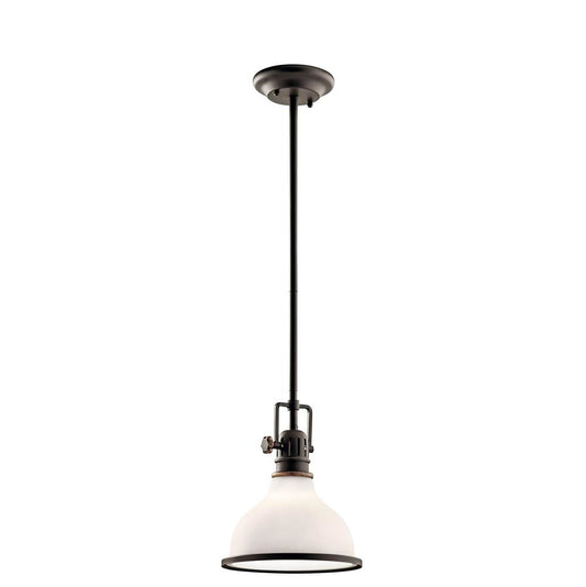 KICHLER 43764OZ Hatteras Bay 10.25" 1 Light mini pendant with Satin Etched White With Clear Fresnel Lens Olde Bronze