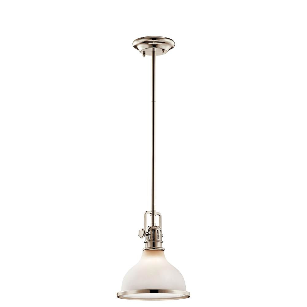 KICHLER 43764PN Hatteras Bay 10.25" 1 Light Mini Pendant with Satin Etched White With Clear Fresnel Lens in Polished Nickel
