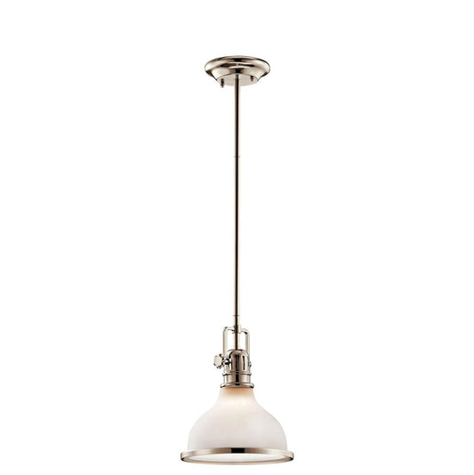 KICHLER 43764PN Hatteras Bay 10.25" 1 Light Mini Pendant with Satin Etched White With Clear Fresnel Lens in Polished Nickel