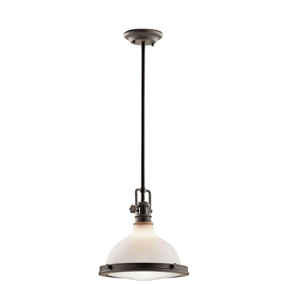 KICHLER 43765OZ Hatteras Bay 12" 1 Light Pendant with Satin Etched White With Clear Fresnel Lens in Olde Bronze