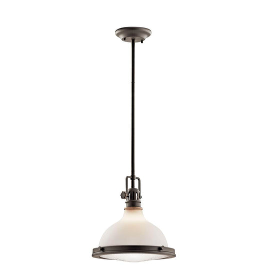 KICHLER 43765OZ Hatteras Bay 12" 1 Light Pendant with Satin Etched White With Clear Fresnel Lens in Olde Bronze