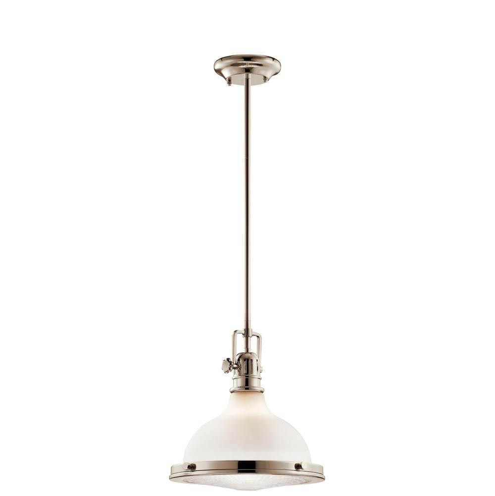 KICHLER 43765PN Hatteras Bay 12" 1 Light Pendant with Satin Etched White With Clear Fresnel Lens in Polished Nickel