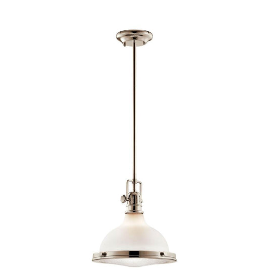 KICHLER 43765PN Hatteras Bay 12" 1 Light Pendant with Satin Etched White With Clear Fresnel Lens in Polished Nickel