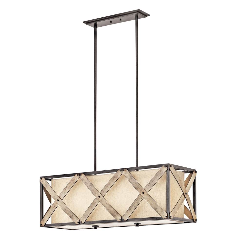 KICHLER 43774AVI Cahoon 3 Light Linear Chandelier Anvil Iron