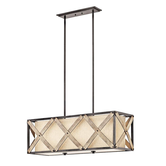 KICHLER 43774AVI Cahoon 3 Light Linear Chandelier Anvil Iron
