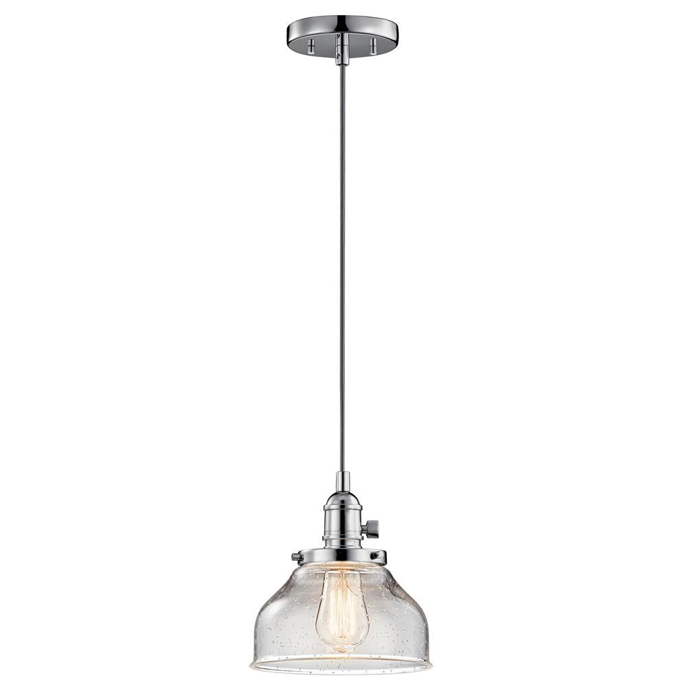 KICHLER 43850CH Avery 8.5" 1 Light Bell Mini Pendant with Clear Seeded Glass Chrome