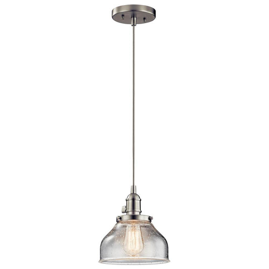 KICHLER 43850NI Avery 8.5" 1 Light Bell Mini Pendant with Clear Seeded Glass Brushed Nickel