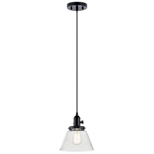 KICHLER 43851BK Avery 9 Inch 1 Light Cone Mini Pendant with Clear Seeded Glass in Black