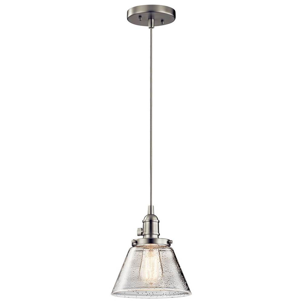 KICHLER 43851NI Avery 8.75" 1 Light Bell Mini Pendant with Clear Seeded Glass in Brushed Nickel