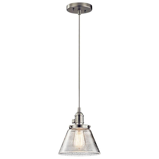 KICHLER 43851NI Avery 8.75" 1 Light Bell Mini Pendant with Clear Seeded Glass in Brushed Nickel