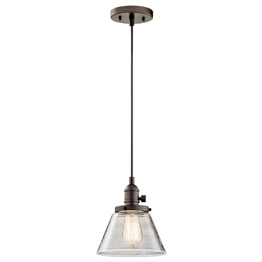 KICHLER 43851OZ Avery 8.75" 1 Light Cone Mini Pendant with Clear Seeded Glass Olde Bronze