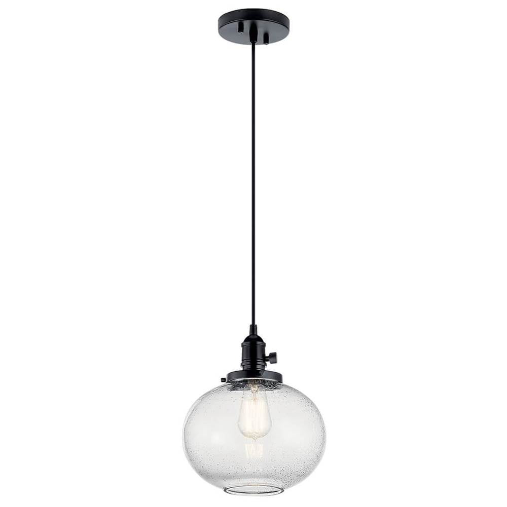 KICHLER 43852BK Avery 11.25 Inch 1 Light Mini Pendant with Clear Seeded Glass in Black