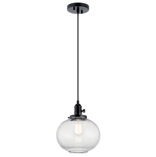 KICHLER 43852BK Avery 11.25 Inch 1 Light Mini Pendant with Clear Seeded Glass in Black