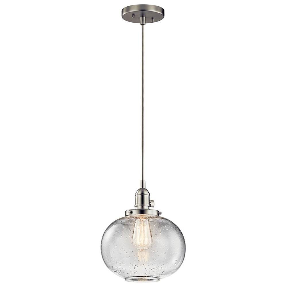 KICHLER 43852NI Avery 9.75" 1 Light Mini Pendant with Clear Seeded Glass in Brushed Nickel