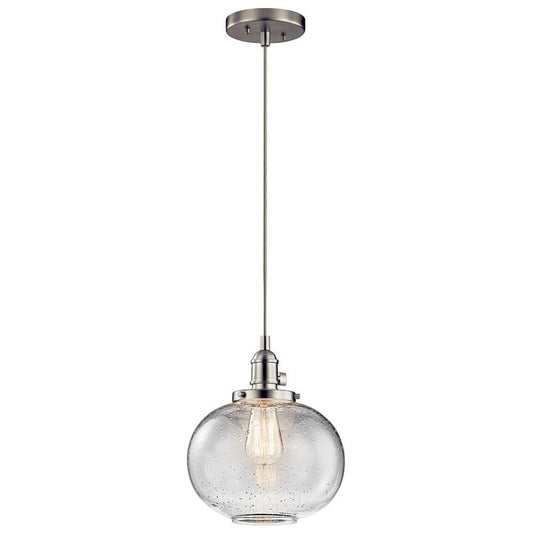 KICHLER 43852NI Avery 9.75" 1 Light Mini Pendant with Clear Seeded Glass in Brushed Nickel