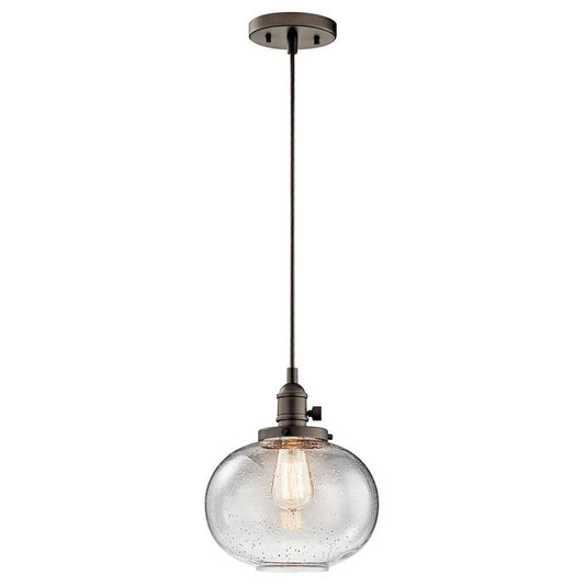 KICHLER 43852OZ Avery 9.75" 1 Light Mini Pendant with Clear Seeded Glass in Olde Bronze
