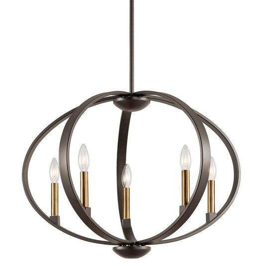 KICHLER 43871OZ Elata 19.25" 5 Light Chandelier in Olde Bronze with Natural Brass accents