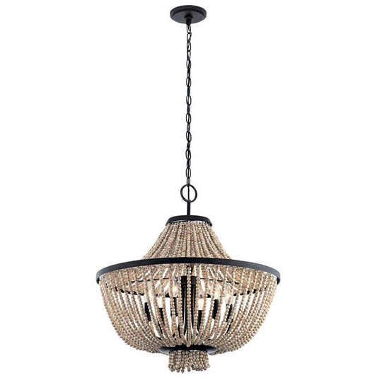 KICHLER 43891DBK Brisbane 24.75" 6 Light Chandelier in Distressed Black with Distressed Antique White Beads