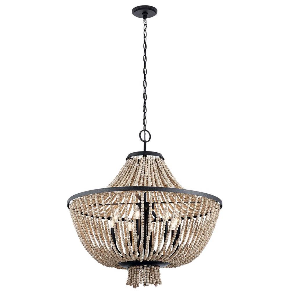 KICHLER 43892DBK Brisbane 31.75" 8 Light Chandelier in Distressed Black with Distressed Antique White Beads