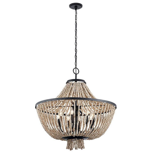 KICHLER 43892DBK Brisbane 31.75" 8 Light Chandelier in Distressed Black with Distressed Antique White Beads