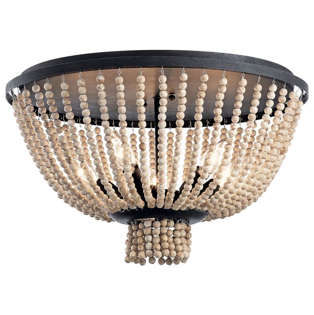 KICHLER 43893DBK Brisbane 11 inch 5 Light Flush Mount in Distressed Black with Distressed Antique White Beads