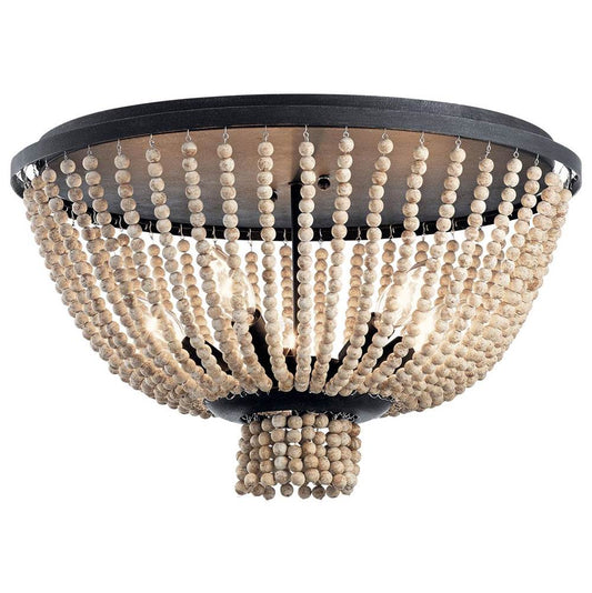 KICHLER 43893DBK Brisbane 11 inch 5 Light Flush Mount in Distressed Black with Distressed Antique White Beads
