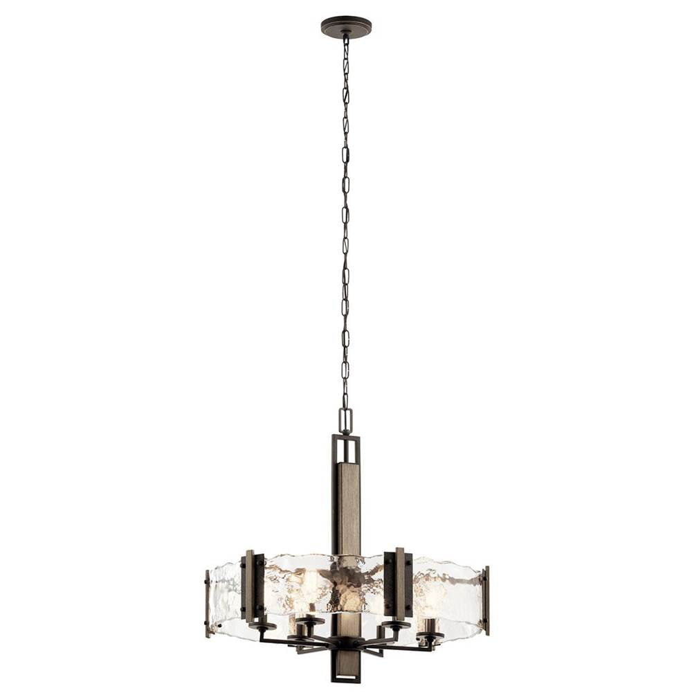 KICHLER 43895OZ Aberdeen 26" 6 Light Chandelier with Piastra Glass in Olde Bronze and Distressed Antique Gray with Rust Accents